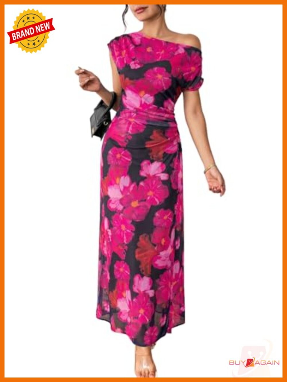 Floral Off Shoulder Maxi Dress Ruched Waist Bodycon Wedding Guest Party Gown